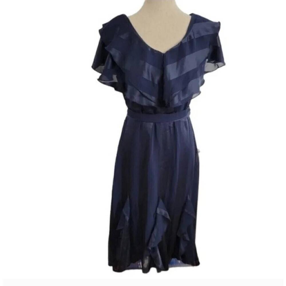 Elizabeth Crosby Navy Ruffle V-Neck Ana Dress size Medium